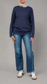 Stripped Straight-Leg Denim