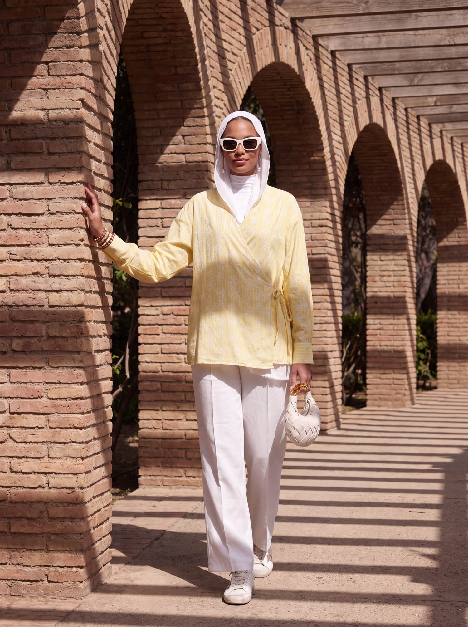 1-12.jpg Printed linen blouse with tie - Image 1